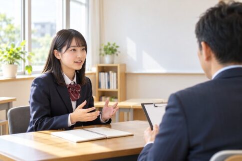 個別指導で面接練習に取り組む高校生