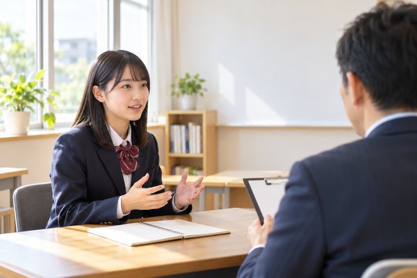 個別指導で面接練習に取り組む高校生