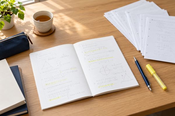 解き直しノートと数学演習プリントがある学習机
